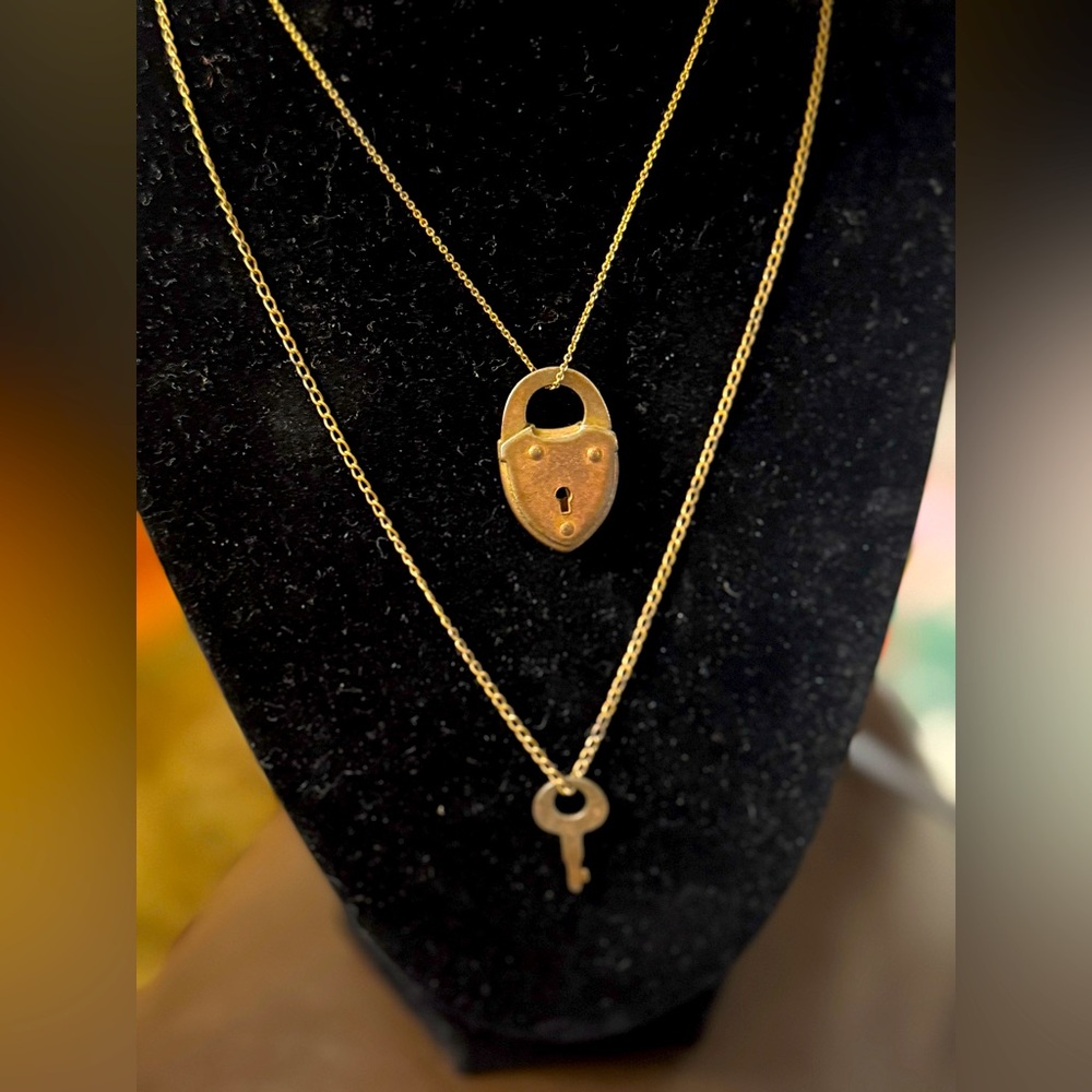 Antique Working Brass Lock and Key Pendant Necklaces
